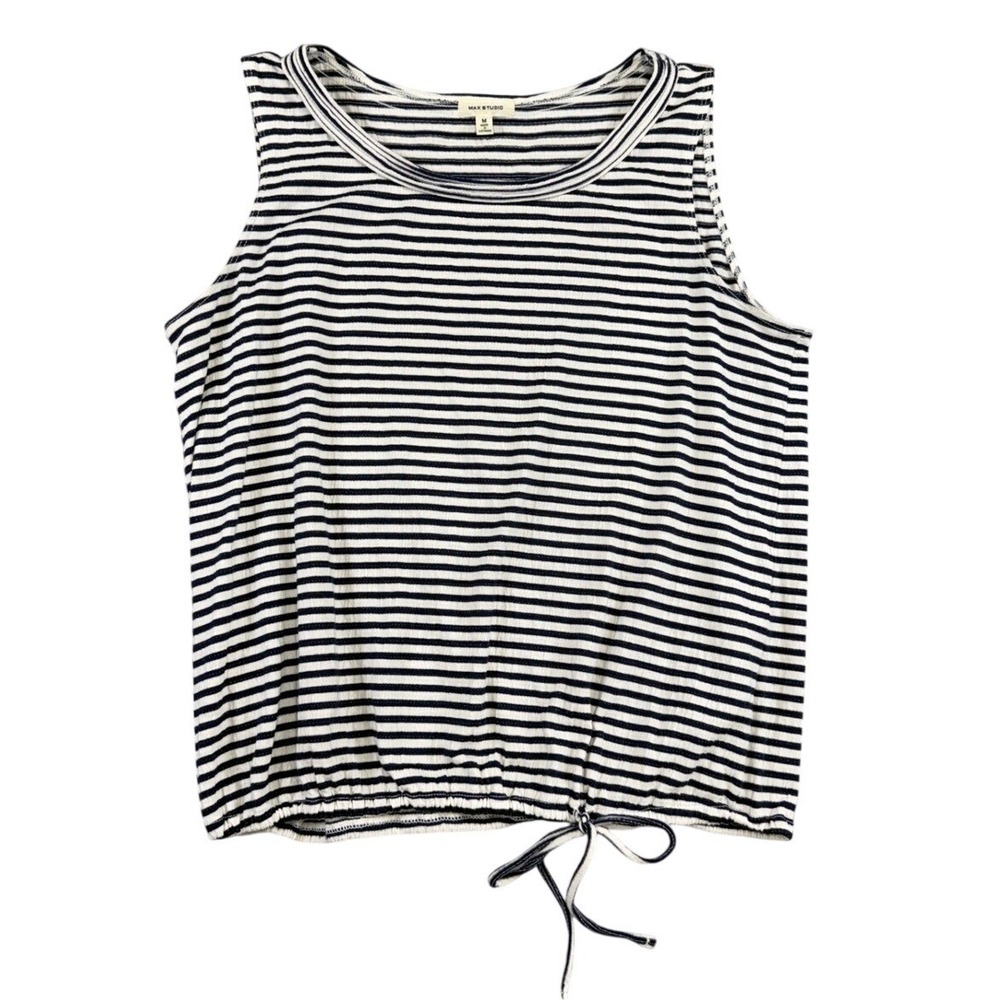 Max Studio Womens Navy Blue White Striped Drawstring Hem Tank Top Size M 9704S77